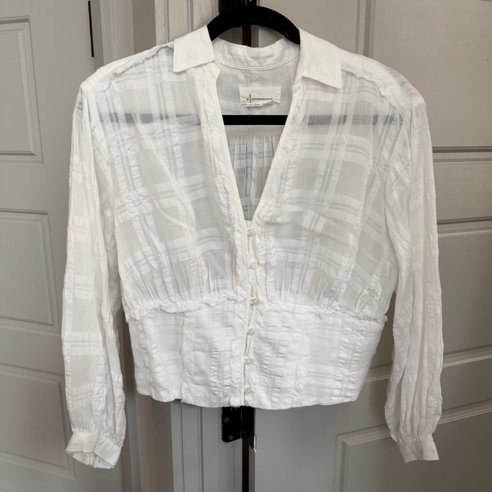 By Anthropologie Smocked Buttondown Blouse